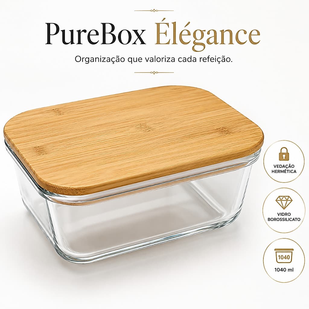 Pote de Vidro Borossilicato Hermético 1040ml Tampa de Bambu Organizador de Alimentos