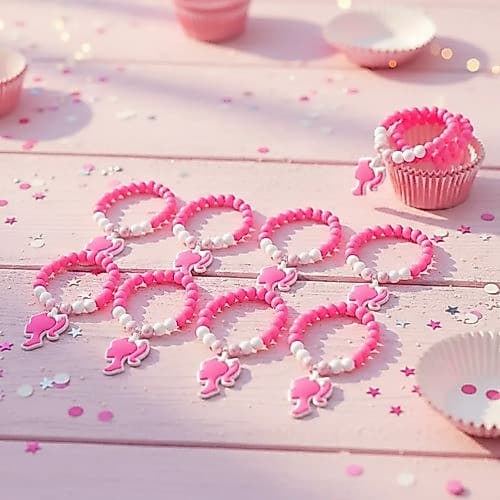 Kit 10 Pulseira De Aniversario Lembrancinha Festa Barbie Ros Rosa