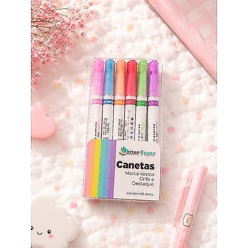 Canetas Marca-Texto Inter Paper Kit com 6 Cores Pastel – Grife e Destaque