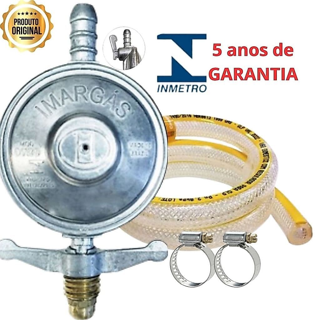 Kit Registro Regulador Gás de Cozinha Mangueira 1,25m Abraçadeira registro comum Suporte botijão