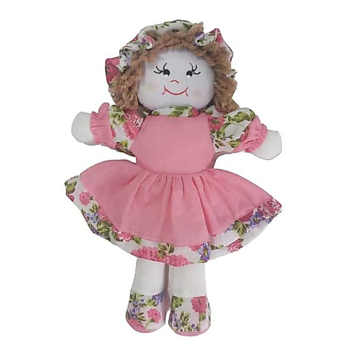 BONECA PANO 30CM COM VESTIDO E CHAPÉU