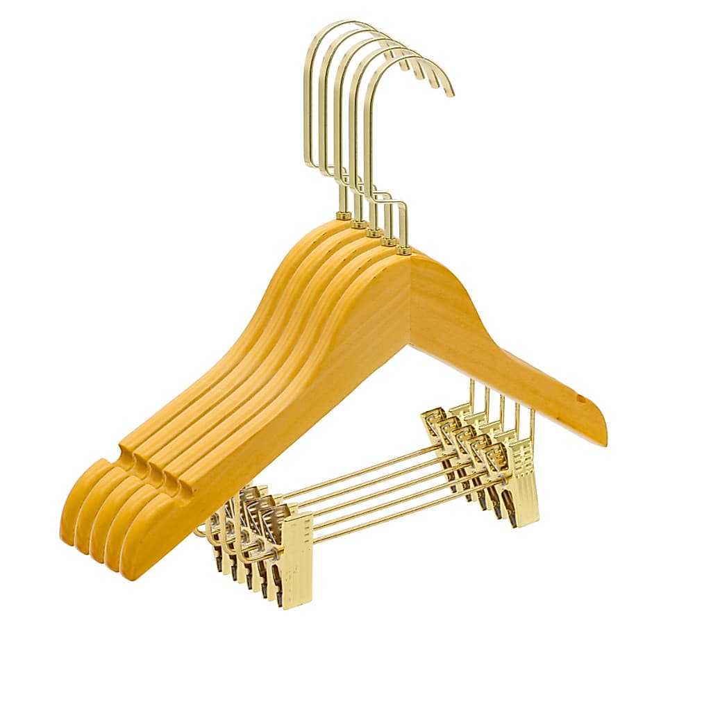 Kit 5 Cabide de Madeira BABY INFANTIL com Presilha Dourado Ouro