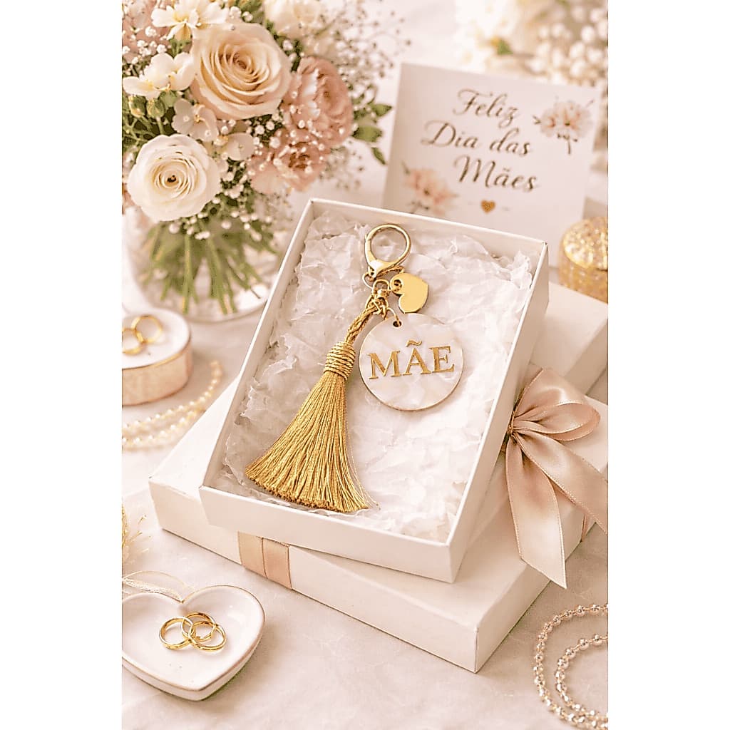 Chaveiro Mãe Personalizado em Acrílico Madrepérola com Tassel – Presente Dia das Mães