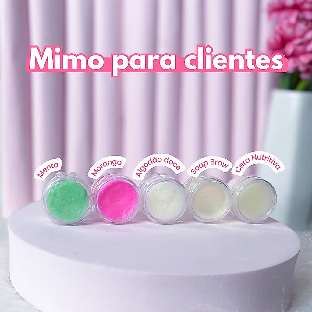 Mimo para Cliente com sua logo Mini Esfoliante Labial, Soap Brow, Cera para Cutículas 10und 4gr