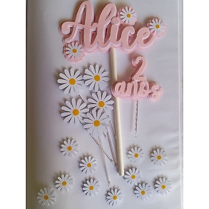 Topo de bolo Jardim das Margaridas - Decoração Jardim - Personalizado com Nome e Idade