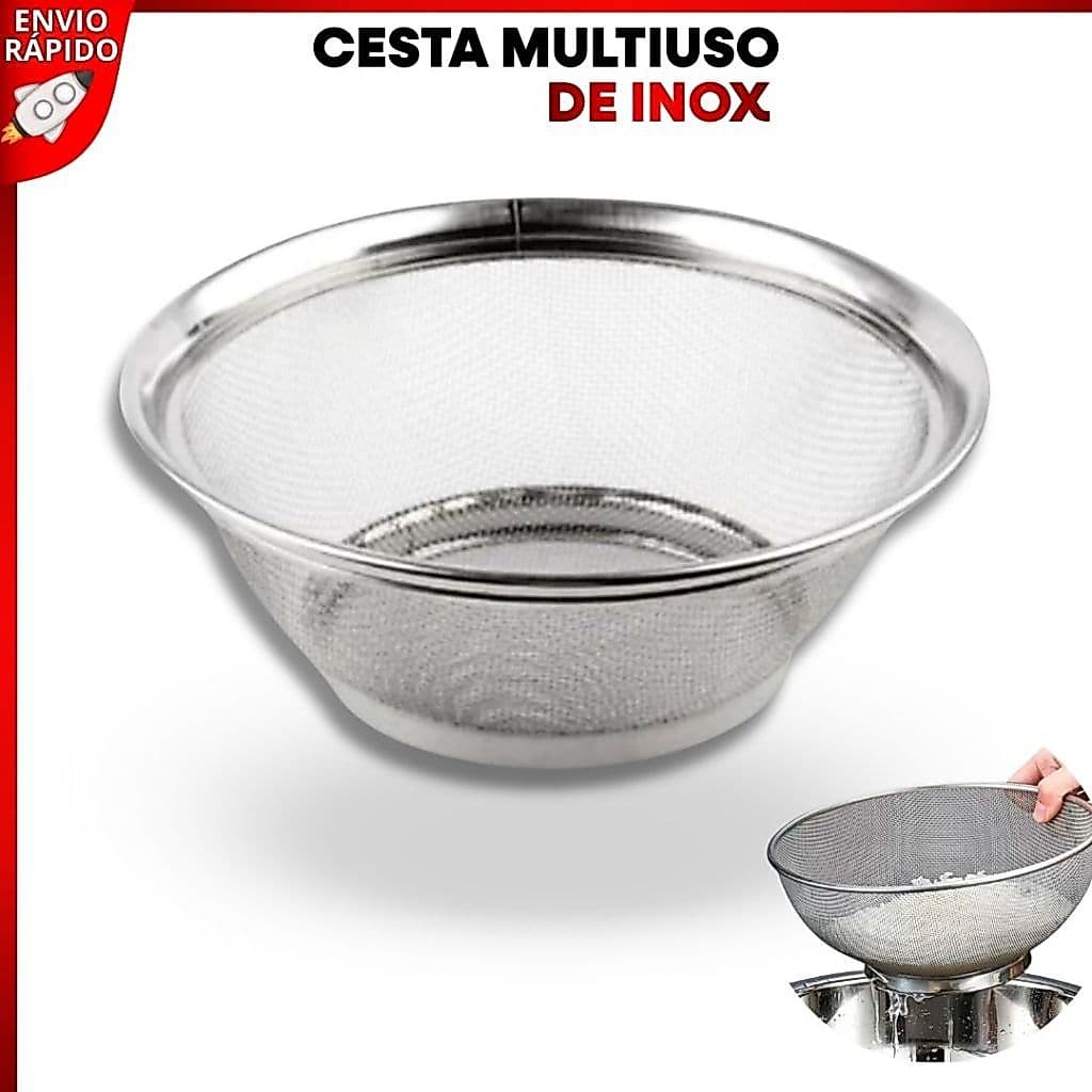 Cesta Multiuso Inox 22cm Escorredor para Frutas, Verduras, Massas, Arroz e Cozinha Profissional