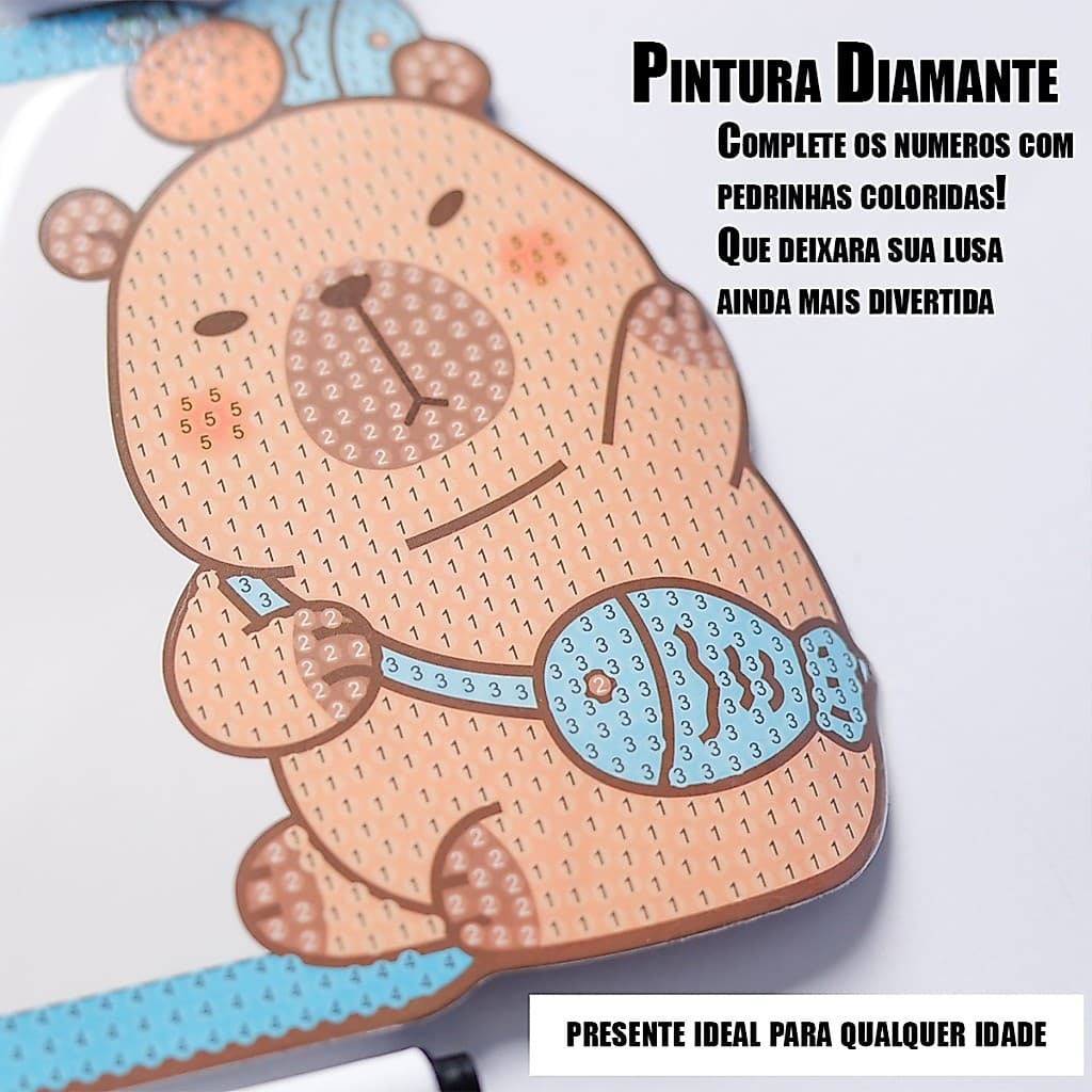 Brinquedo Diamond Painting Lousa Imã Capivara Pintura Diamante Cristais Diamonds Fofa Papelaria