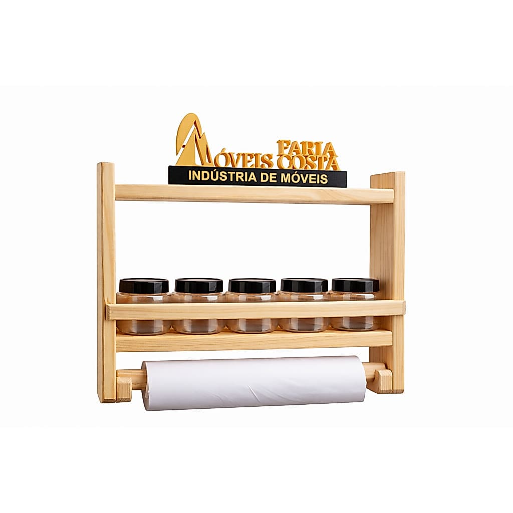 Suporte organizador porta tempero cozinha condimento parede madeira prateleira porta papel toalha