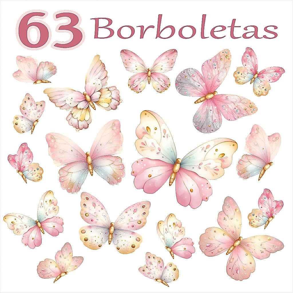 63 Adesivos De Parede Borboletas Aquarela Quarto Infantil Decoração - Adesivo