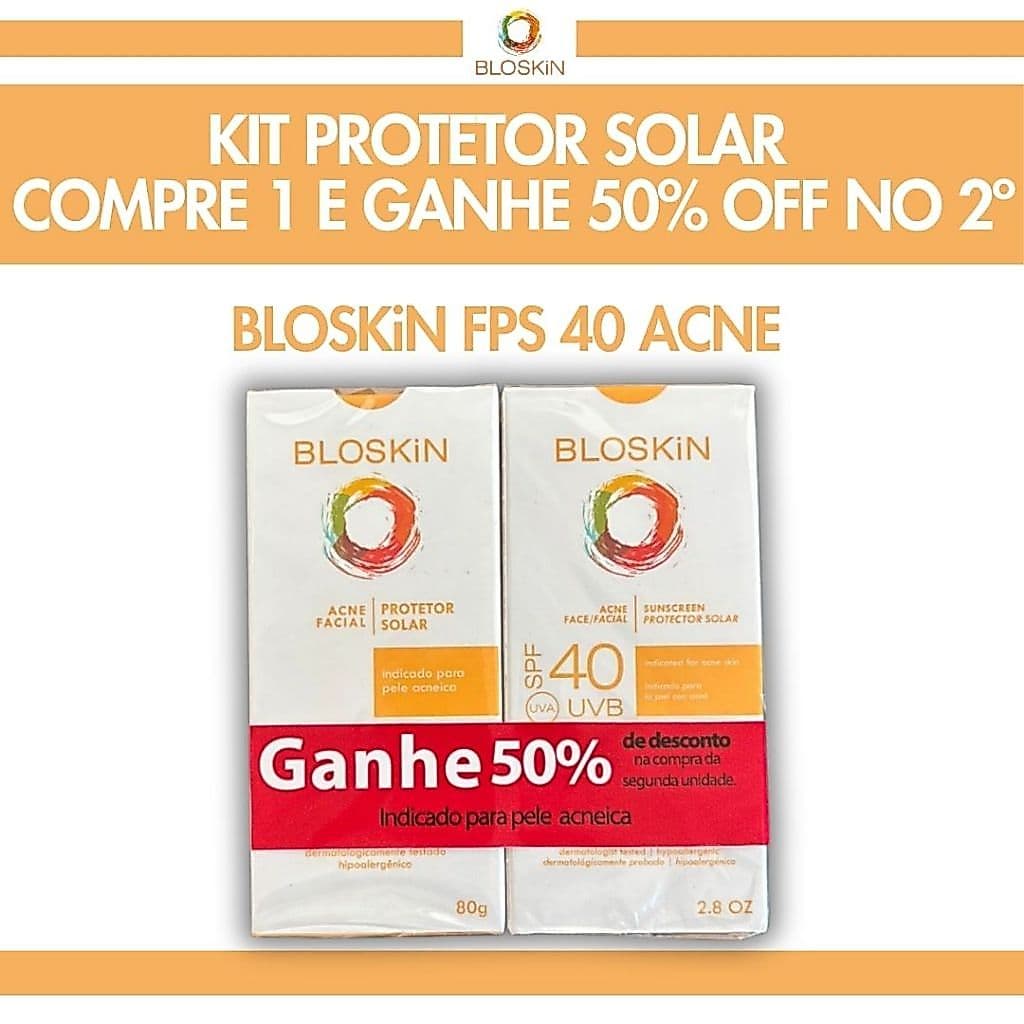 Kit Protetor Solar BLOSKIN FPS 40 Acne facial | Compre 1 e Ganhe 50% OFF no 2º