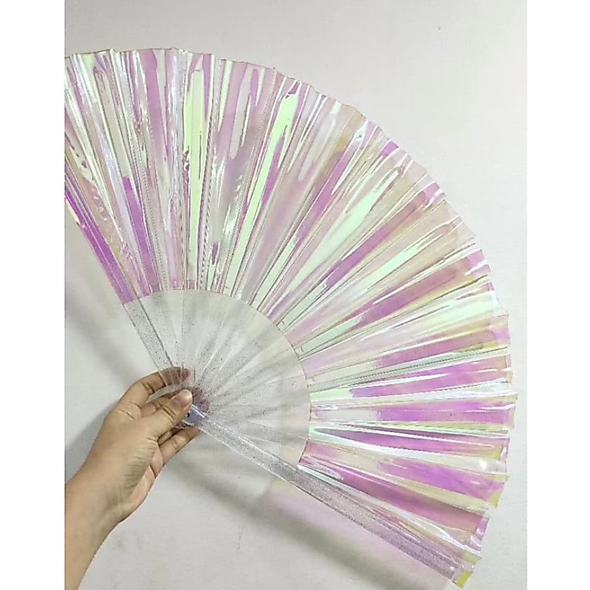 Leque Grande Brilho Holográfico Furta Cor Balada Festa Show Festival Carnaval Decoração Acessório Fantasia Cosplay Dança