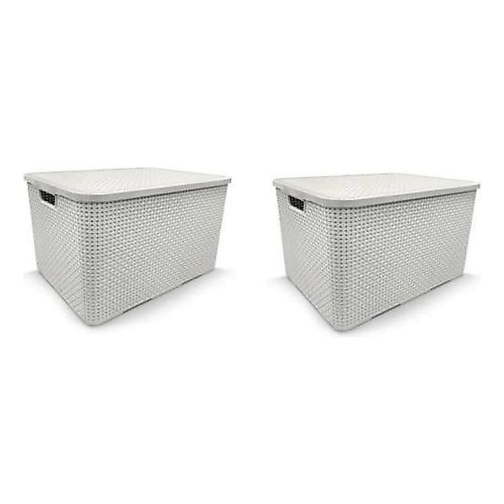Kit 2 Caixas Rattan Organizadora 70 Litros Grande Com Tampa