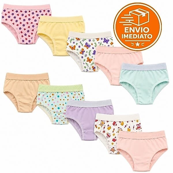 Kit Calcinha Infantil Menina 100% Algodão Estampada Conforto Tanga Bebê Lisa e Estampada Cós Alto