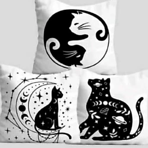 kit 3 capas de almofadas gato decoração mística gato preto