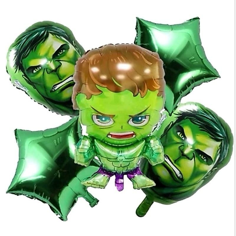 Kit 5 Balão Metalizado Vingadores Hulk Marvel Herói Decoração Festa Enfeite Aniversário