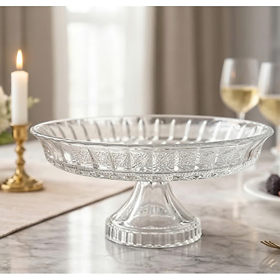 CENTRO DE MESA PRATO PARA BOLO SOBREMESA COM PÉ ANGEL CRISTAL 30CM LYOR