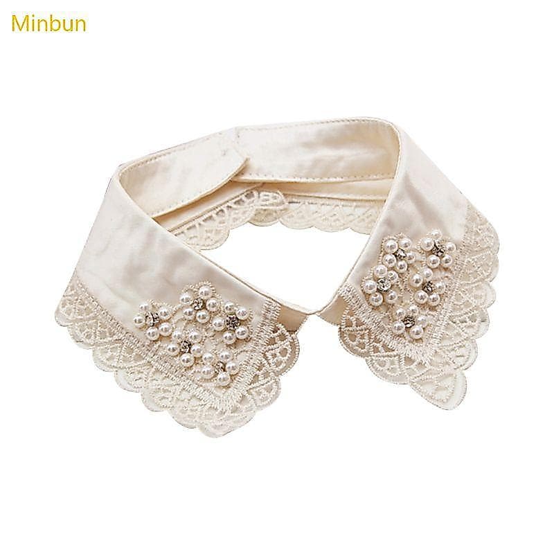 Minbun Camisa Feminina Destacável Colares Falsos Pérolas Renda Fal