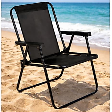 Cadeira De Praia Alta Mor Preta Dobrável Em Aço Conforto E Resistência Para Praia, Piscina, Camping E Lazer, Estrutura