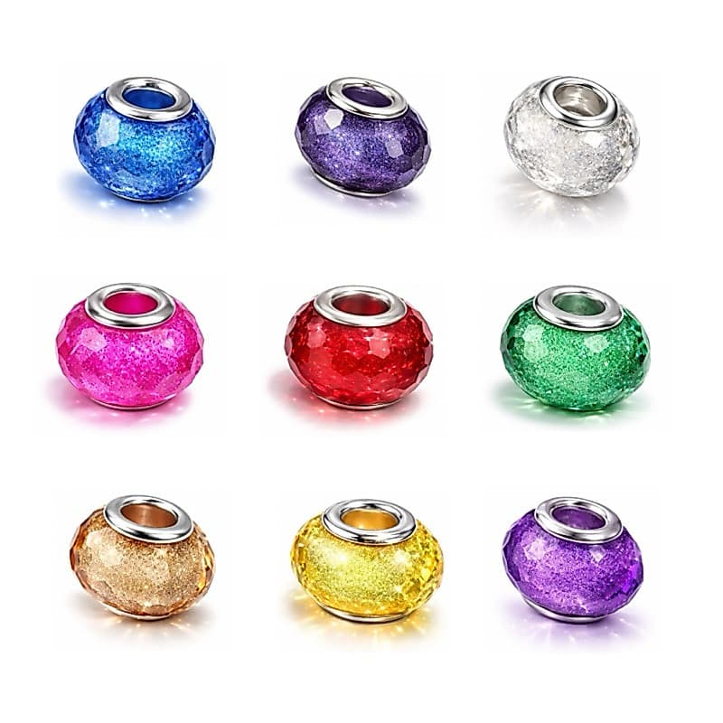 Murano Colorido Brilho Glitter Separador Berloque Pulseira  Aço Prata  Presente Luxo  Pingente Charm