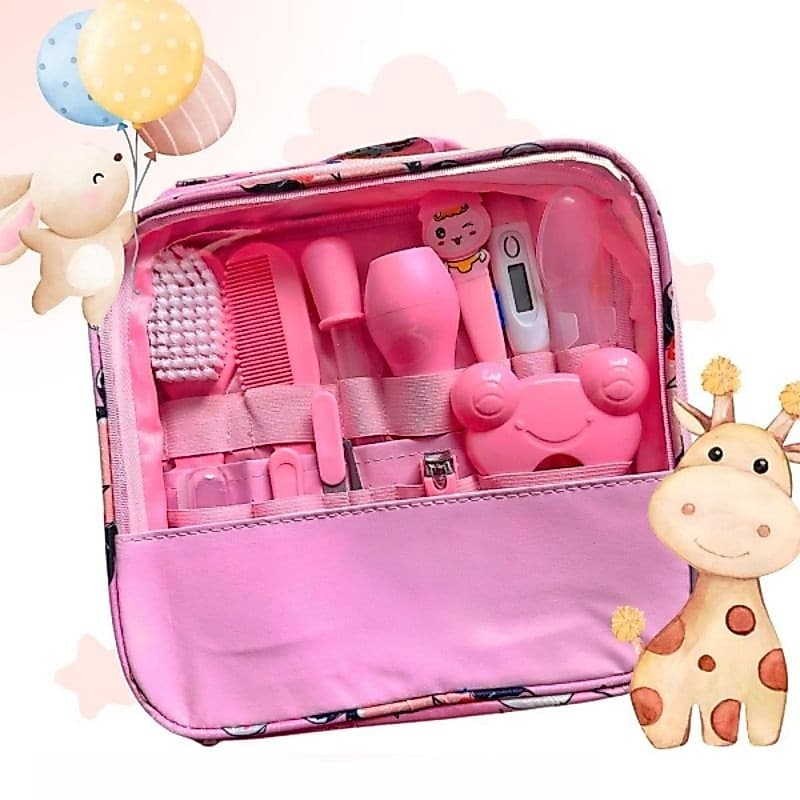 Kit Higiene Bebê Rosa Aspirador Nasal Bolsa Pente