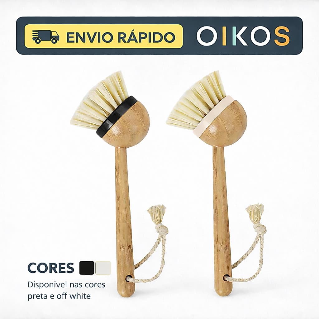 Escova Multiuso de Bambu Com Cabo Longo Redonda Limpeza Decoração Sustentável Oikos