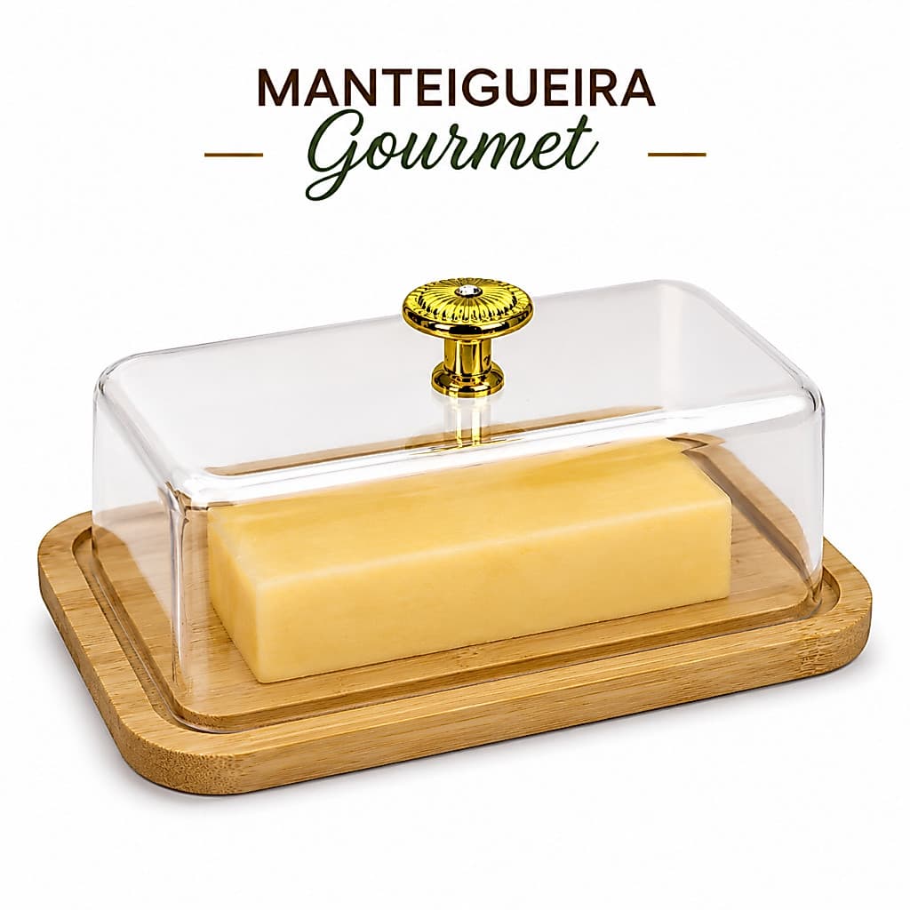 Manteigueira Gourmet Porta Frios Bambu Tampa Acrílica