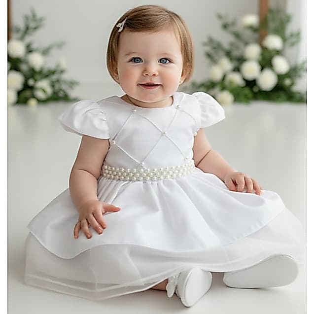 Vestido Infantil Bebê Menina Princesa Elegante Manga Bufante Luxo Eventos Fotos Perolado Delicado