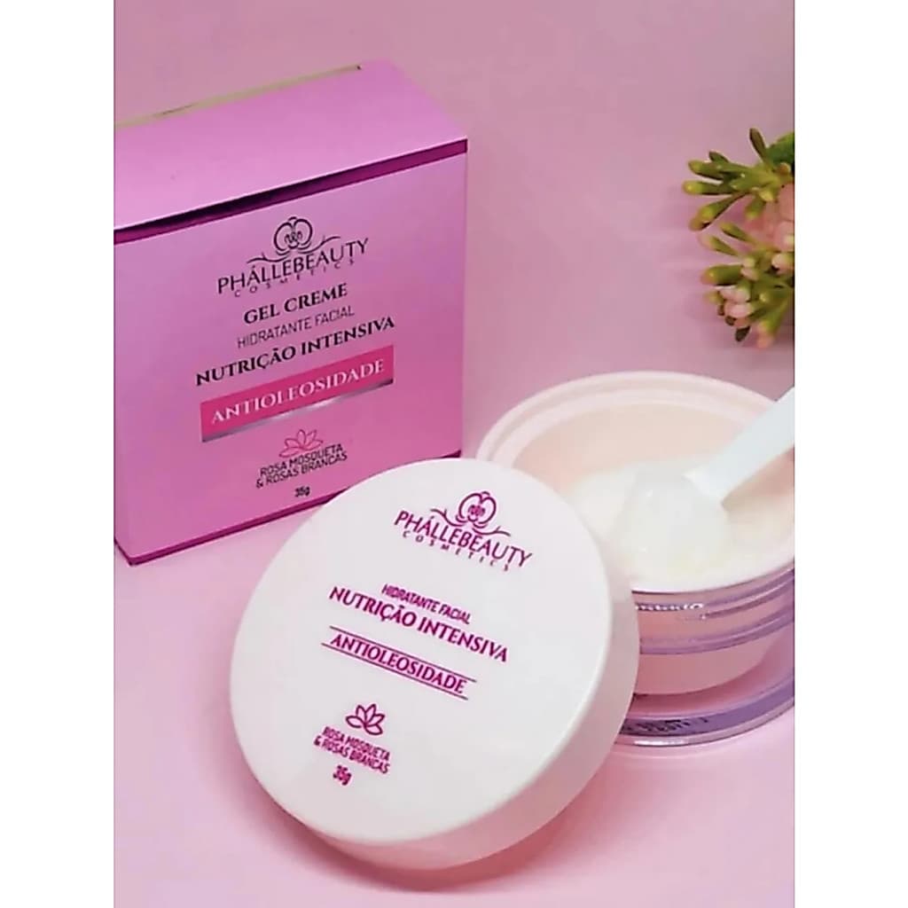 Phallebeauty Gel Creme Hidratante Facial Nutrição Intensiva Antioleosidade Rosa Mosqueta para Pele Seca e Macia