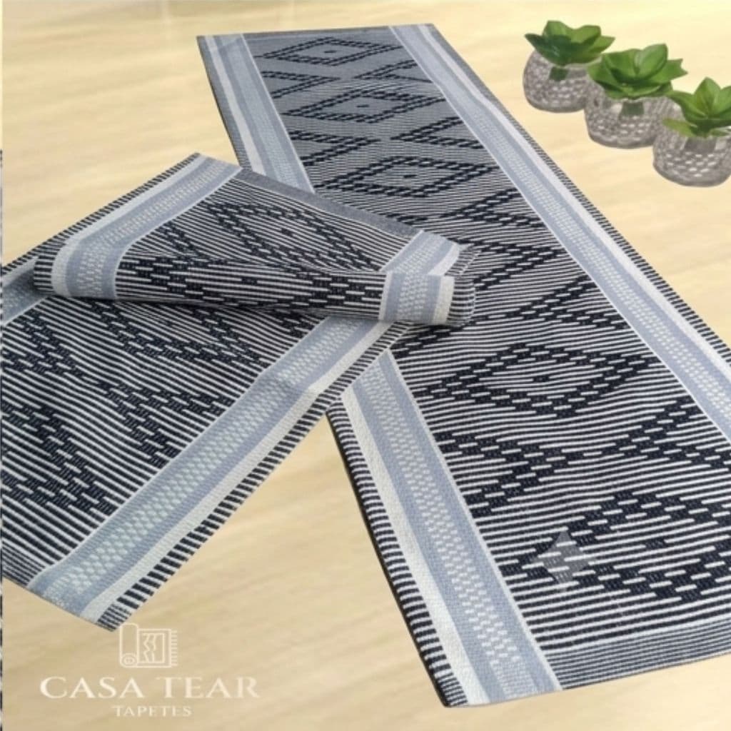Jogo de Tapetes Kit com 3 Peças Algodão  Lavável na Máquina PRETO com Cinza