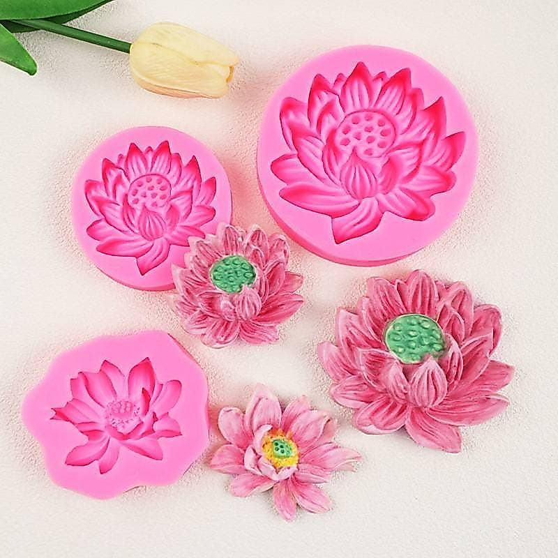 [T & B] Molde De Silicone Em Forma De Lótus Decoração De Bolo Fondant De Chocolate Grande , Médio E Pequeno (br)