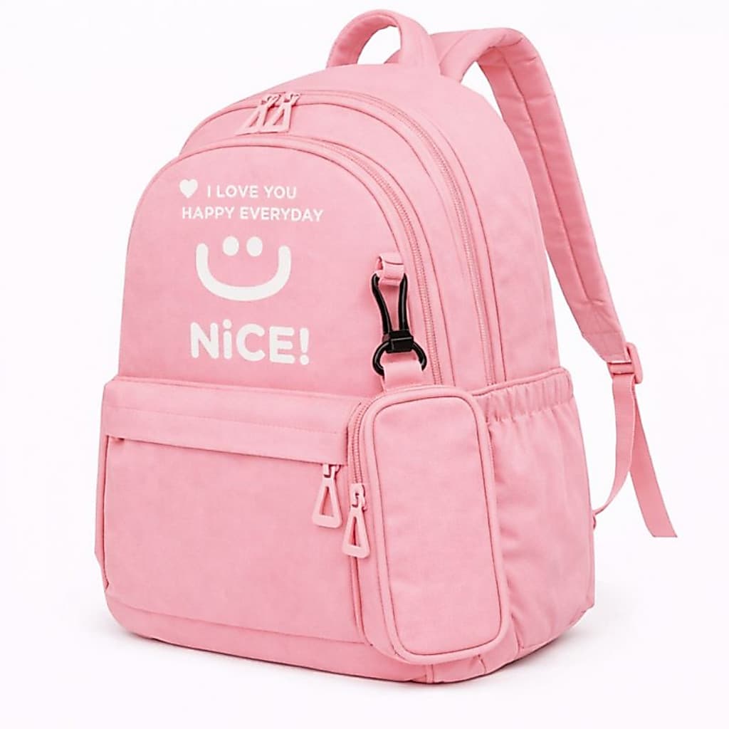 Mochila Escolar Feminina Rosa Juvenil Reforçada Espaçosa com Estojo Bolsos e Alças Ajustáveis