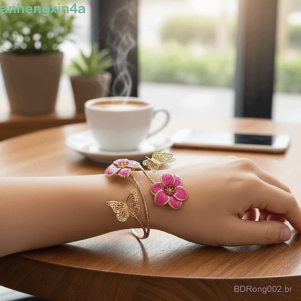 Anel De Braço De Flor De Óleo De Gotejamento ANHENGXIN , Braçadeira De Esmalte Esmaltado Vintage Ajustável , Pulseira Ab