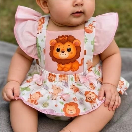 Romper Jardineira Safari Animais Mesversario fazendinha Leão leozinho