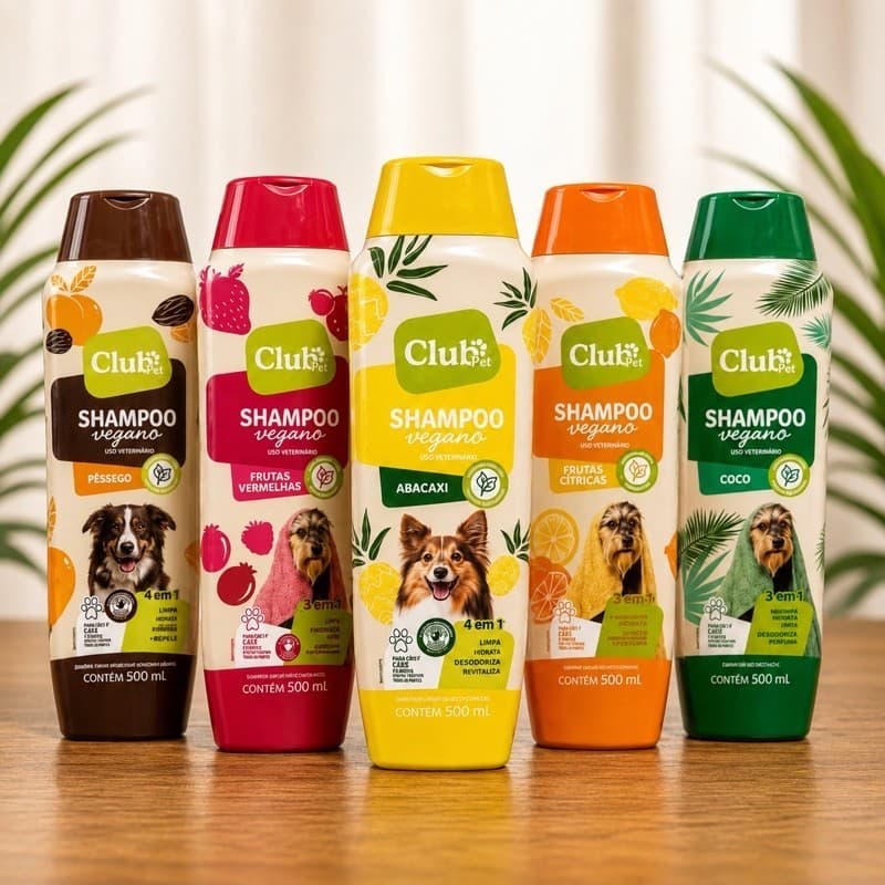 Shampoo Club Pet Vegano 500ml Para Cães Original Coco / Pêssego / Abacaxi / Frutas Vermelhas ou Cítricas - Pet