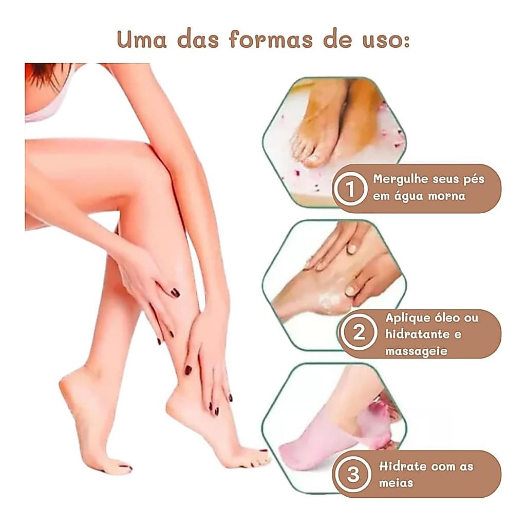 Kit Meias De Silicone P/ Cuidado Dos Pés Gel Hidratante AntiRachaduras Remove De Pele Morta meia pra calcanhar rachado
