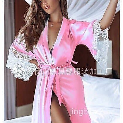 Camisola de seda gelada\Conjunto de roupão transparente e sedutor em várias cores 7.21