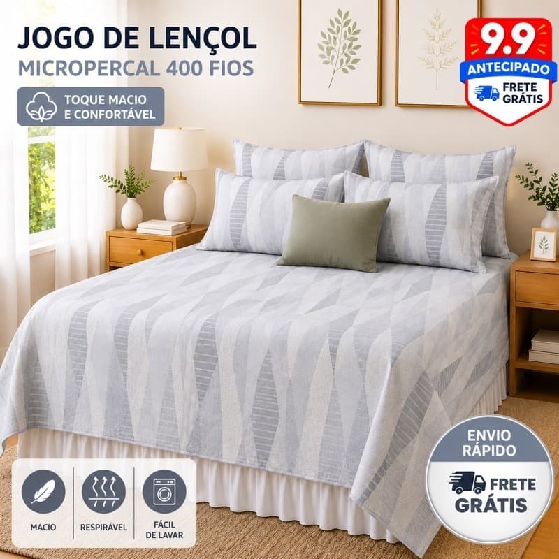 Jogo De Lençol Casal Box Kit Com 2 Fronhas Percal Toque De Algodão Macio 2,20x2,50m