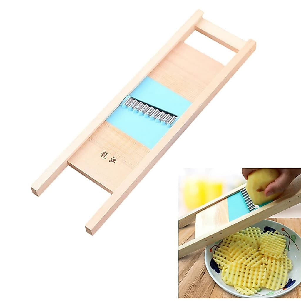 Fatiador Cortador de Batata Frita Chips de Madeira 35cm Aço Inox  Ralador Batata