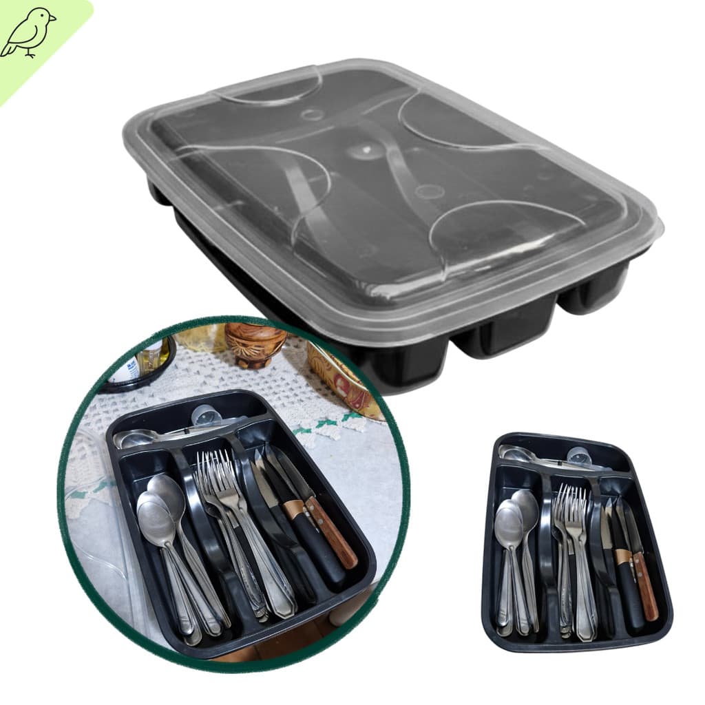 Porta Talheres com Tampa Organizador Cozinha Premium Funcional para Utensílios da Gaveta Testado