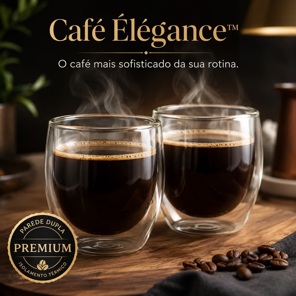 Café Élégance™ Kit 2 Copos Térmicos Vidro Dupla Parede 250ml Premium Anti Calor Resistente para Café