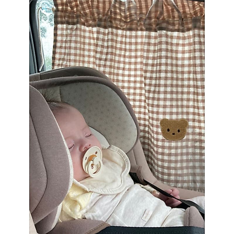 Ins estilo coreano urso xadrez cortina de carro das crianças protetor solar do carro cortina bebê bloqueio luz cortina d