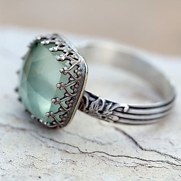 Anel Feminino Pedra Da Lua Verde Quadrado Cute Artesanato anel masculino homens acessórios de moda coreanos anel feminino de casal vintage 925 anéis anel de prata para mulheres