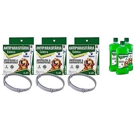 Kit 3 Coleiras Antiparasitária Dug's + 3 shampoos Antipulgas E Carrapatos Dug's - Para Cães
