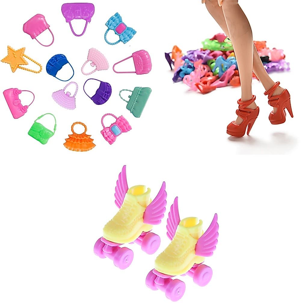 Kit de acessórios para bonecas com pares de sapatos patins bolsinhas para bonecas - Sheilinha