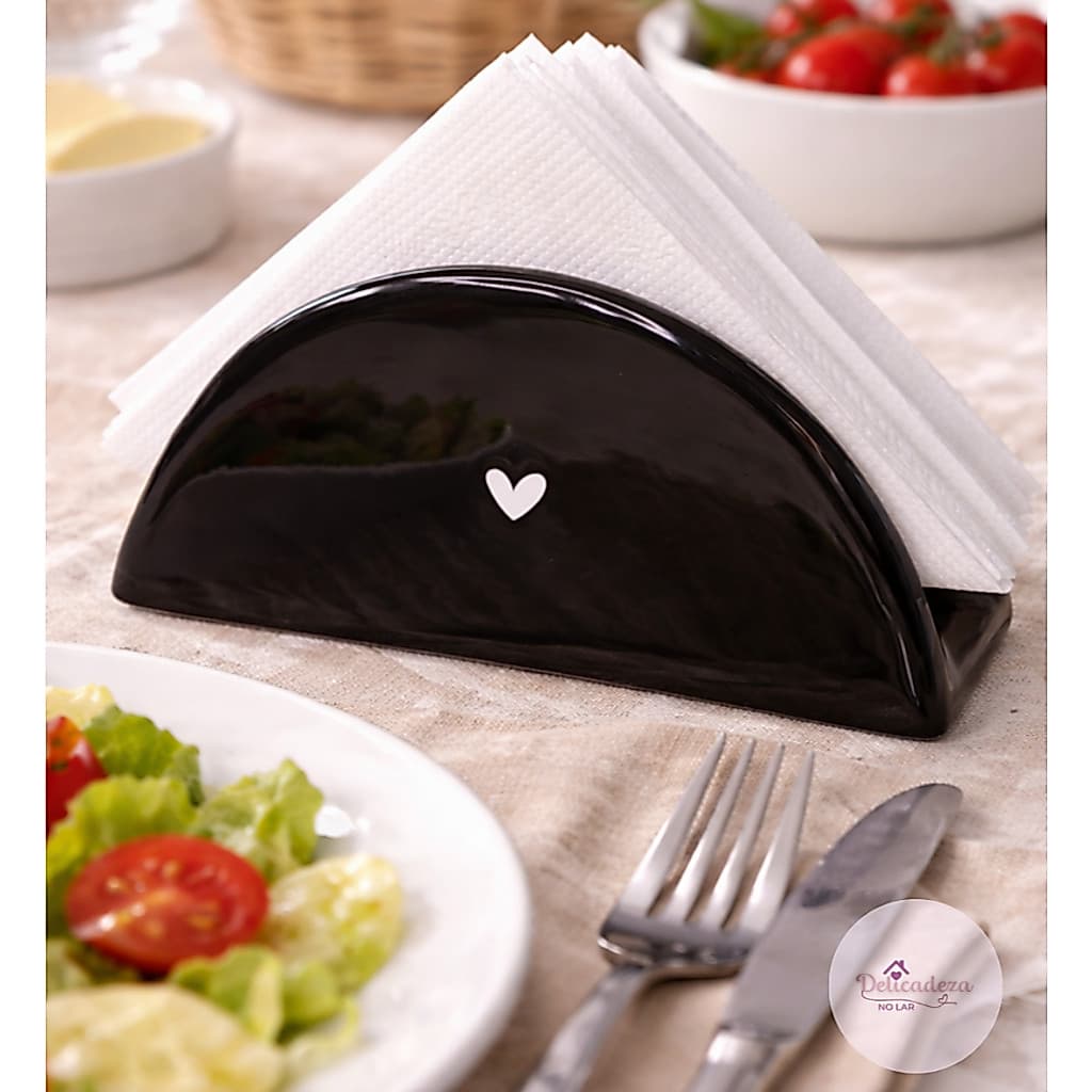 Porta Guardanapo - Delicado - Coração - Porta Papéis - Preto