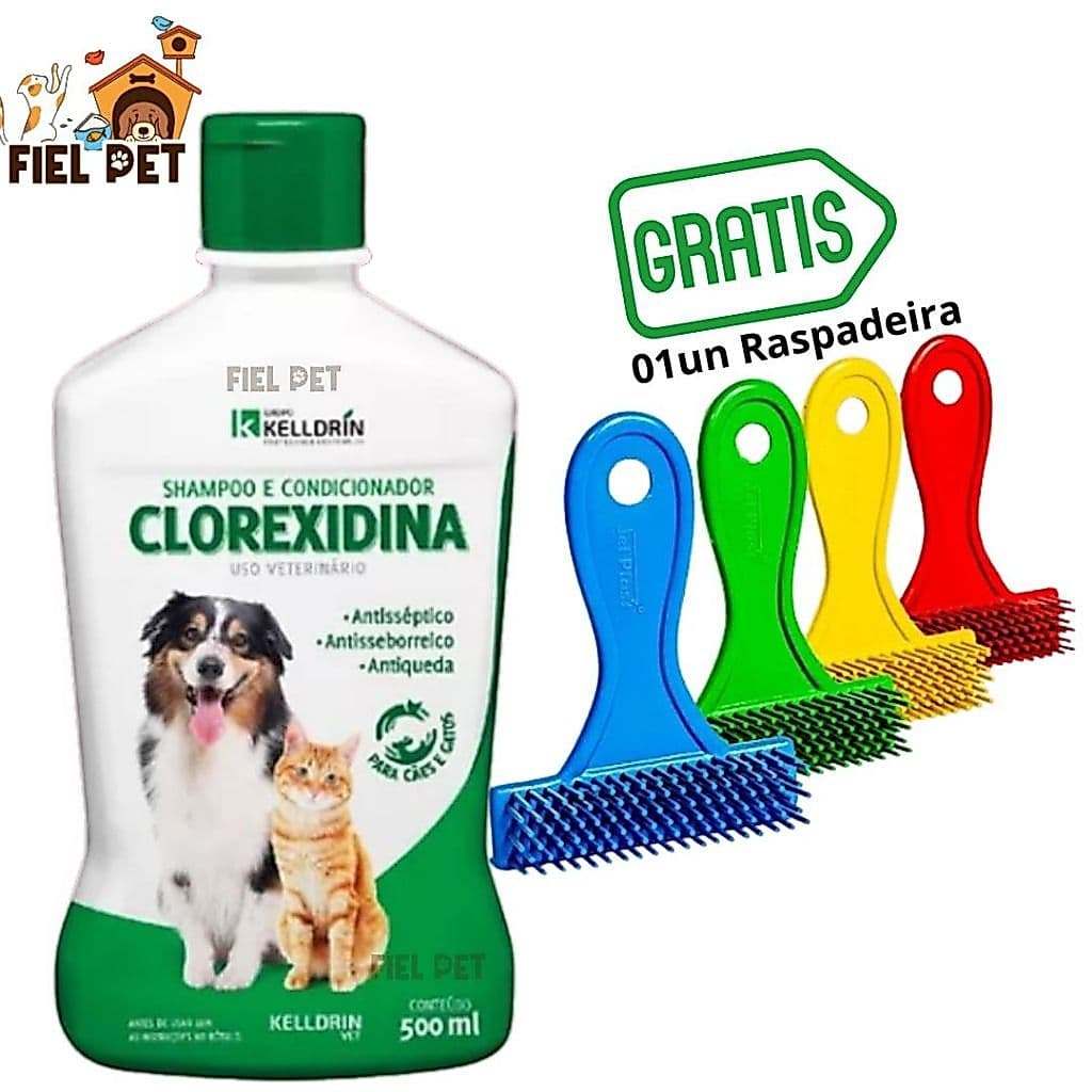 Shampoo e Condicionador antisseborreico  Clorexidina 2% - 5 em 1 500 ML - Dermatologico + Raspadeira