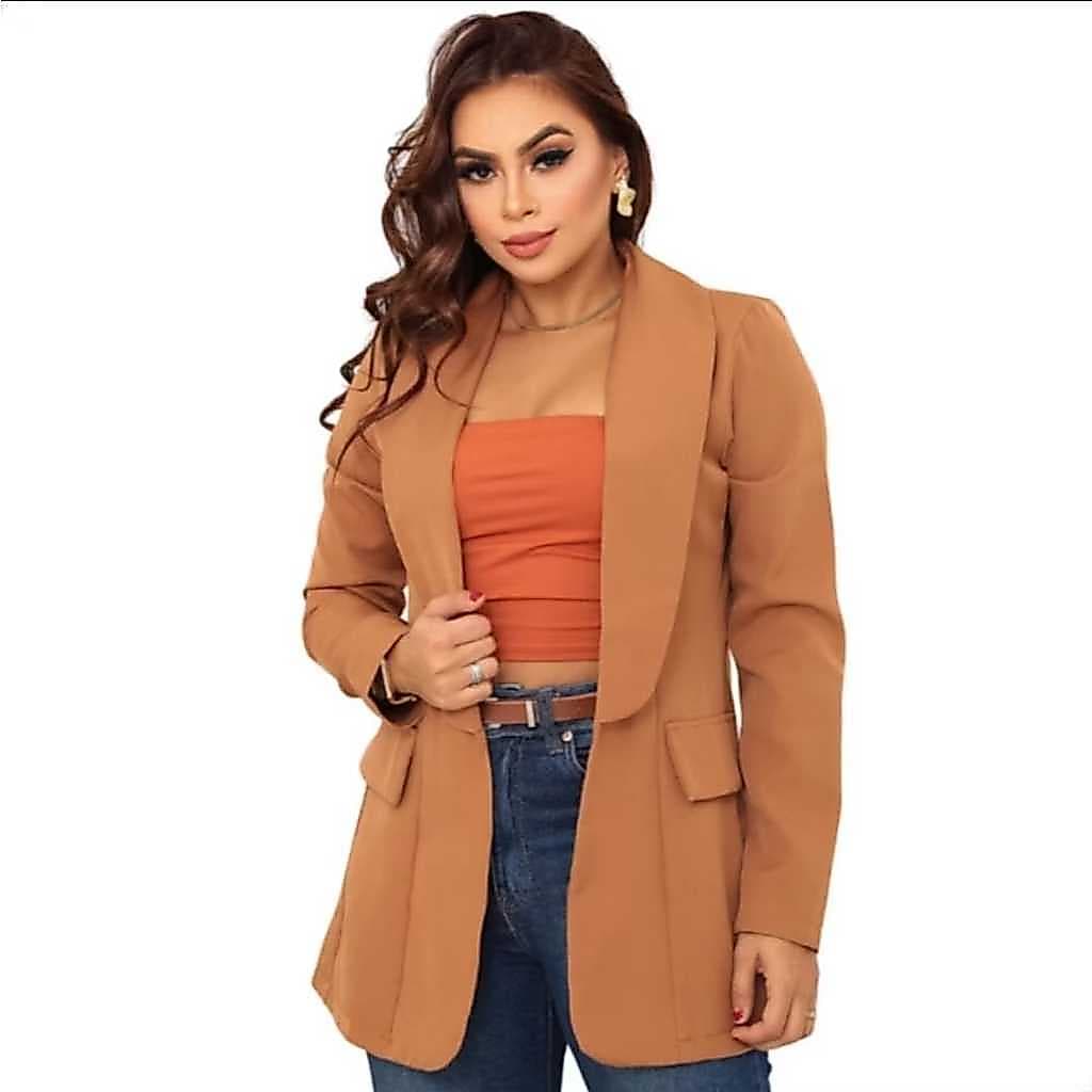 Max Blazer Feminina Longo Alfaiataria Social Manga Longo