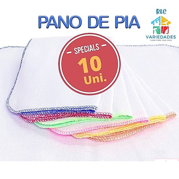 10 PANOS De PIA Algodão Multiuso - KIT C/ 10 UNIDADES