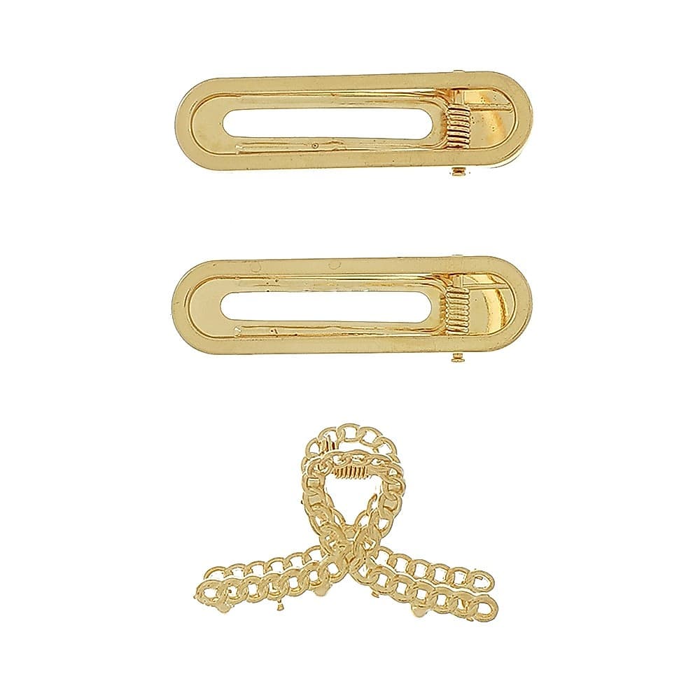 Trio Grampo Bico De Pato Para Cabelo Com Aplique Fashion Metal