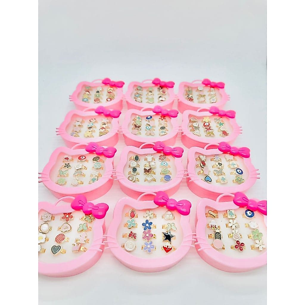 Kit 12 Anel Colorido Infantil Menina de Plástico Com Estojo de Coração Presente Lembrancinha Festa